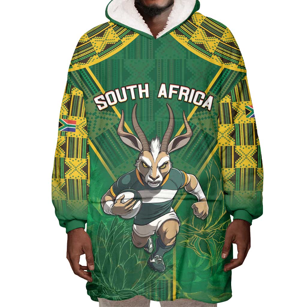 Custom South Africa Rugby 2024 Wearable Blanket Hoodie Go Bokke African Pattern