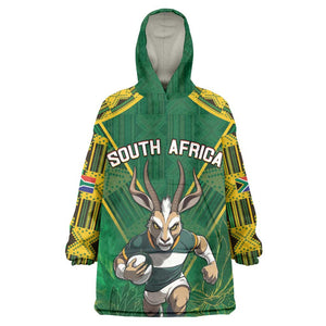 Custom South Africa Rugby 2024 Wearable Blanket Hoodie Go Bokke African Pattern