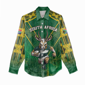 Custom South Africa Rugby 2024 Women Casual Shirt Go Bokke African Pattern