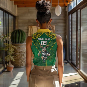 Custom South Africa Rugby 2024 Women Sleeveless Polo Shirt Go Bokke African Pattern