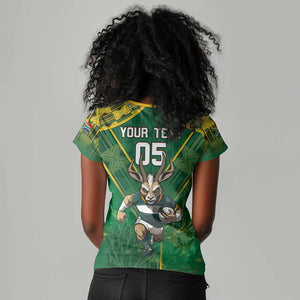 Custom South Africa Rugby 2024 Women V-Neck T-Shirt Go Bokke African Pattern