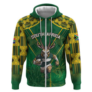 Custom South Africa Rugby 2024 Zip Hoodie Go Bokke African Pattern