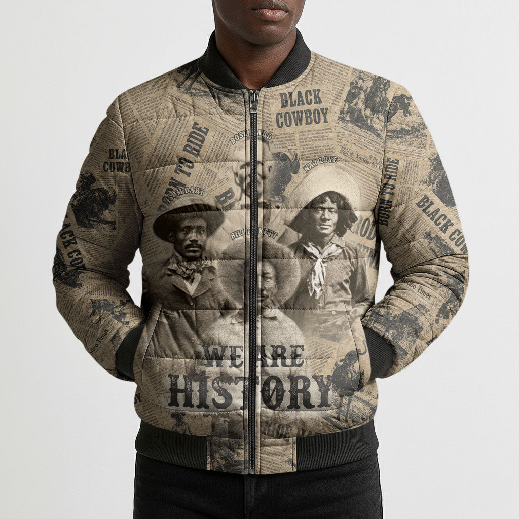 Black Cowboy Bomber Puffer Jacket Western Rodeo Melanin Black History