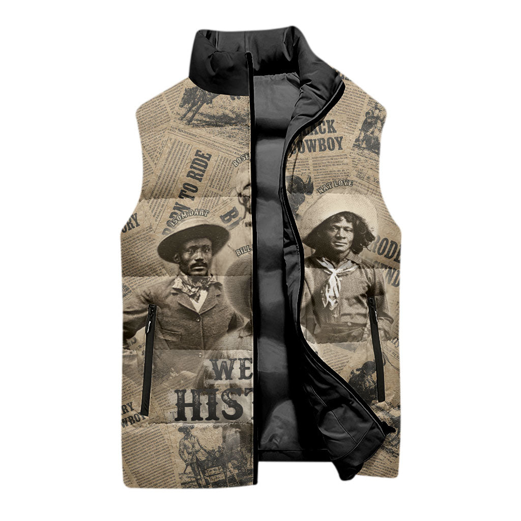 Black Cowboy Sleeveless Puffer Jacket Western Rodeo Melanin Black History