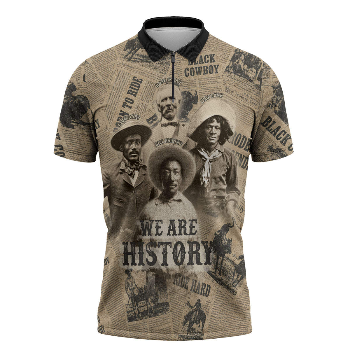 Black Cowboy Zipper Polo Shirt Western Rodeo Melanin Black History