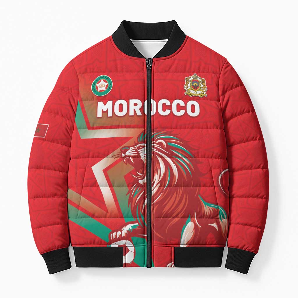 Custom Morocco WC Football 2026 Bomber Puffer Jacket Go Champions Lion Spirit - African Pride