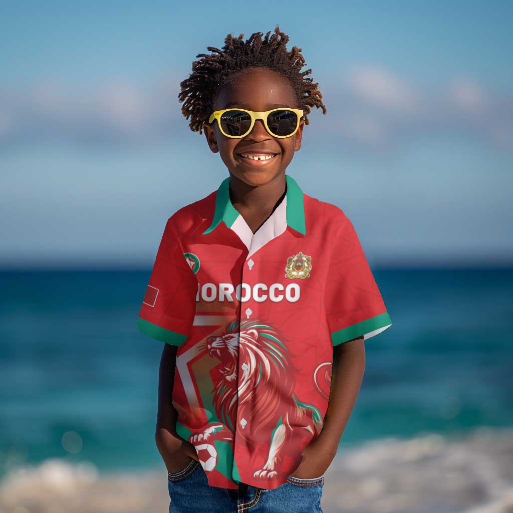 Custom Morocco WC Football 2026 Kid Hawaiian Shirt Go Champions Lion Spirit LT05