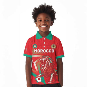 Custom Morocco WC Football 2026 Kid Polo Shirt Go Champions Lion Spirit LT05