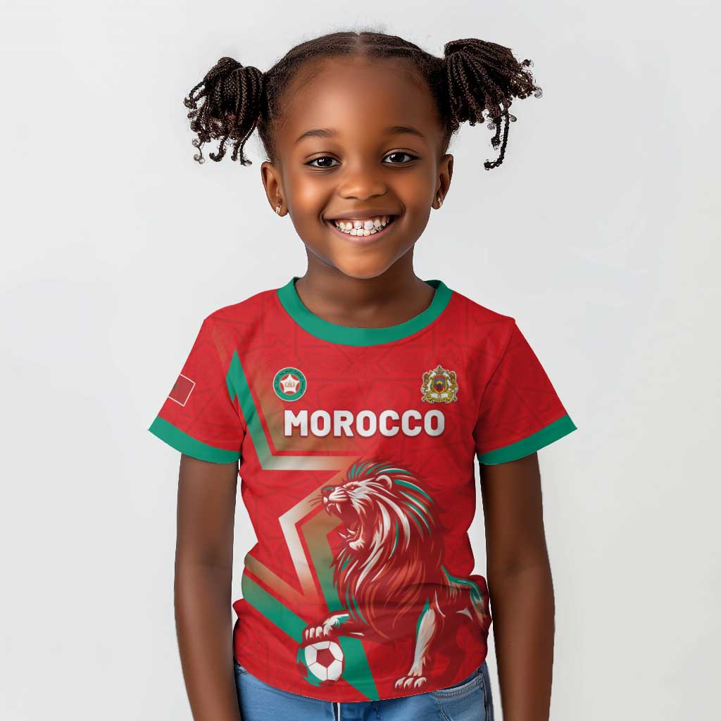 Custom Morocco WC Football 2026 Kid T shirt Go Champions Lion Spirit LT05