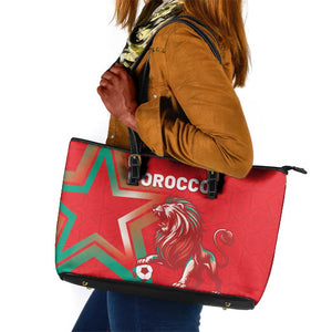 Morocco WC Football 2026 Leather Tote Bag Go Champions Lion Spirit - African Pride