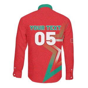 Custom Morocco WC Football 2026 Long Sleeve Button Shirt Go Champions Lion Spirit - African Pride