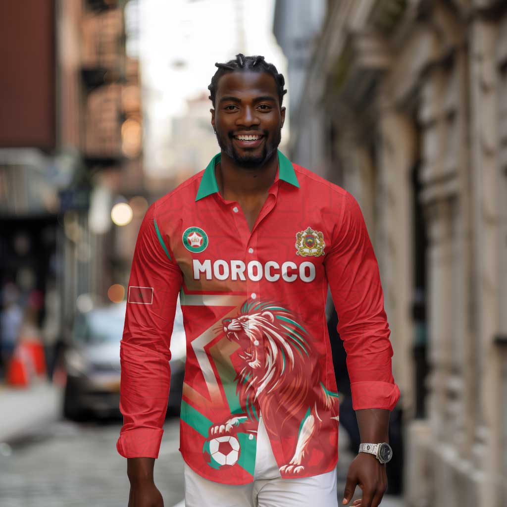 Custom Morocco WC Football 2026 Long Sleeve Button Shirt Go Champions Lion Spirit - African Pride