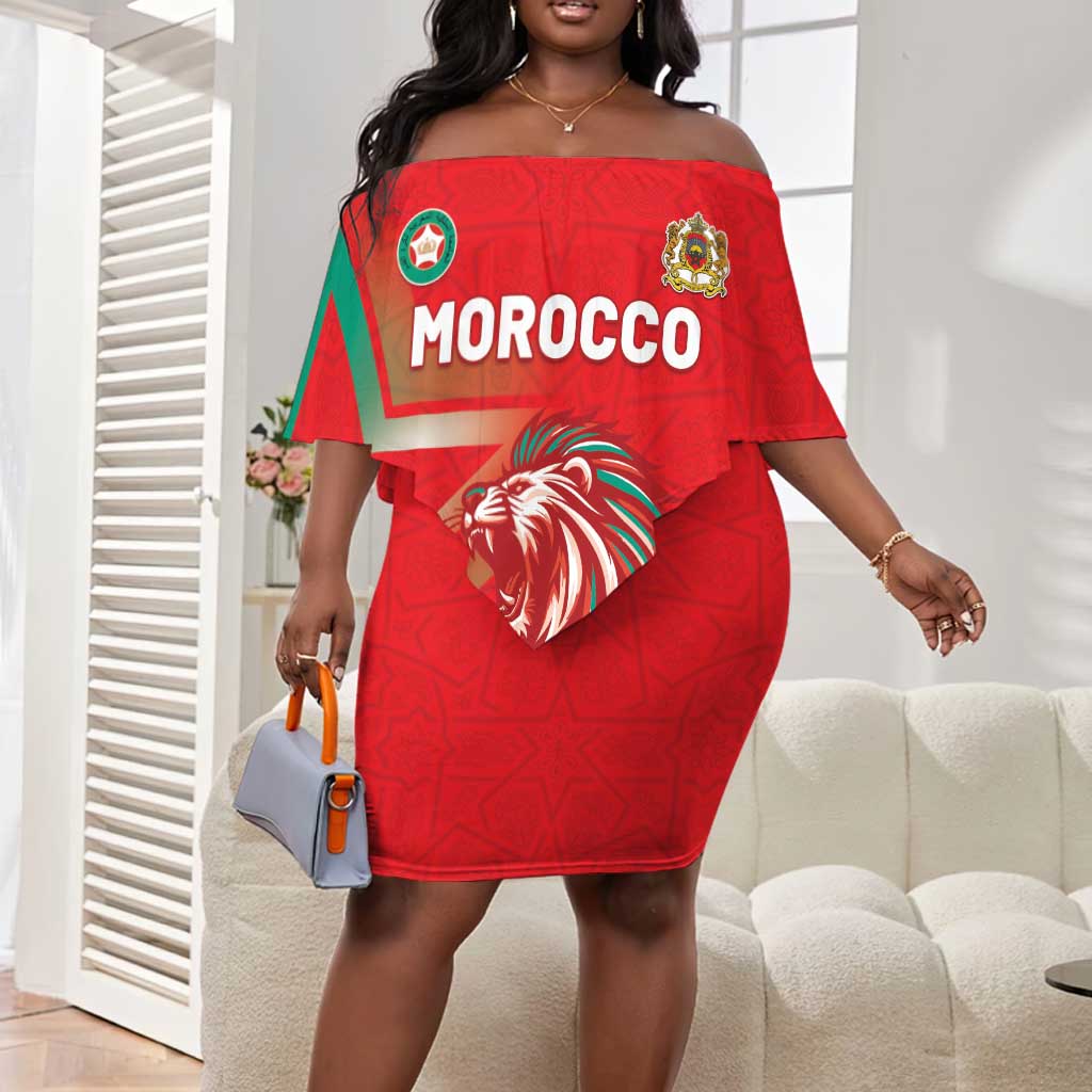 Custom Morocco WC Football 2026 Off Shoulder Short Dress Go Champions Lion Spirit - African Pride