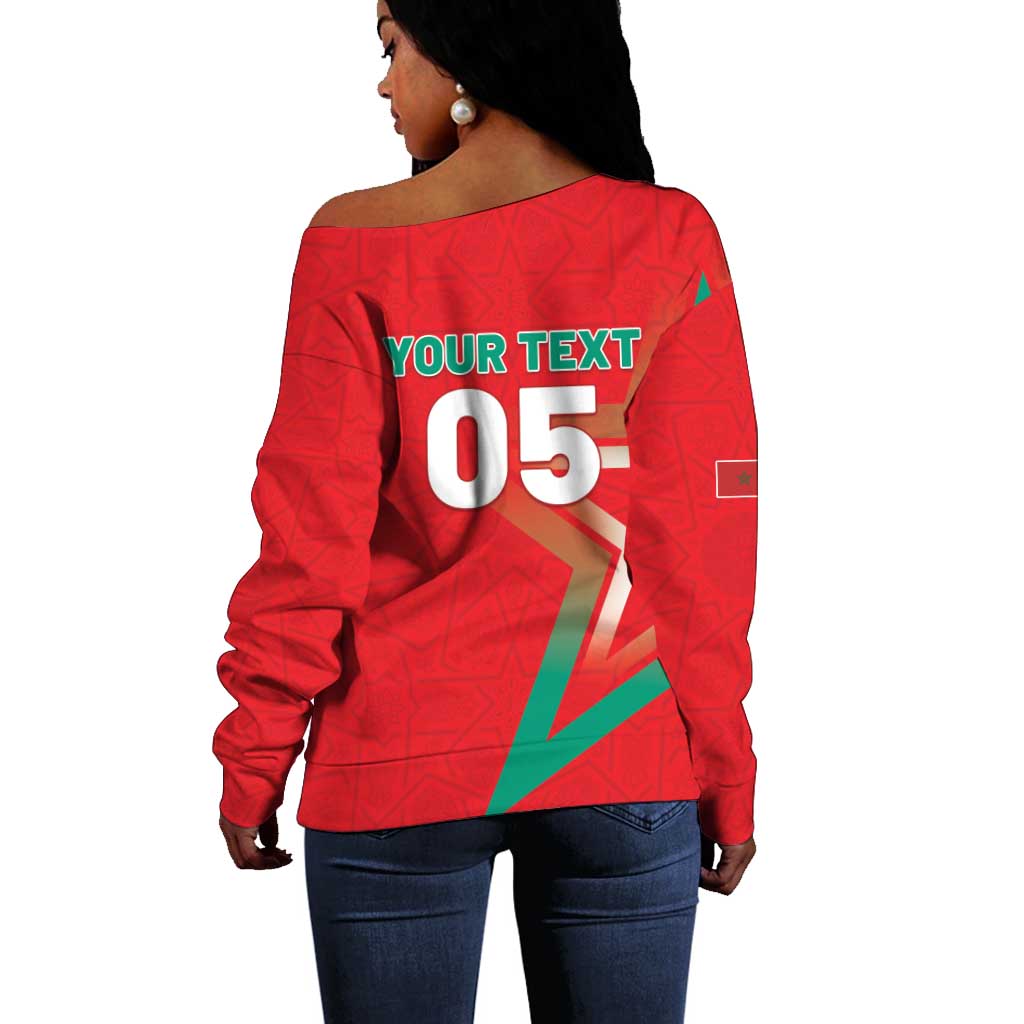 Custom Morocco WC Football 2026 Off Shoulder Sweater Go Champions Lion Spirit - African Pride