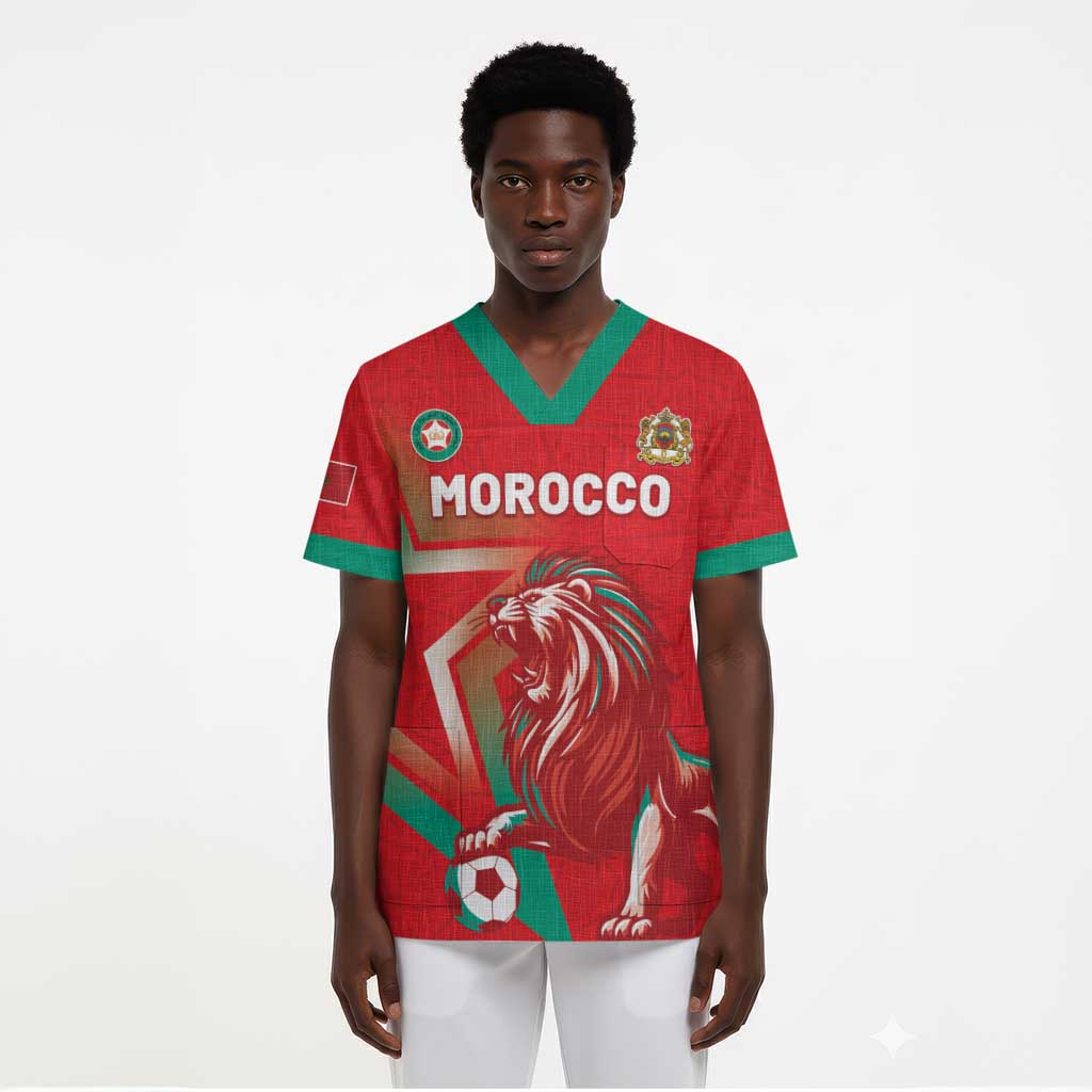 Custom Morocco WC Football 2026 Scrub Top Go Champions Lion Spirit - African Pride