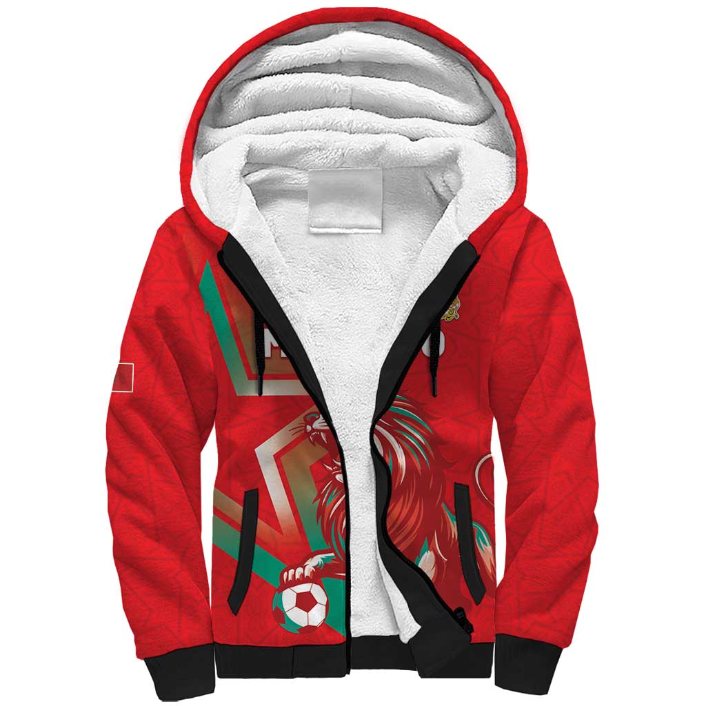 Custom Morocco WC Football 2026 Sherpa Hoodie Go Champions Lion Spirit - African Pride