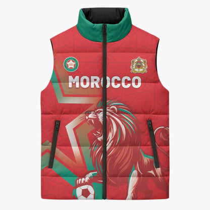 Custom Morocco WC Football 2026 Sleeveless Puffer Jacket Go Champions Lion Spirit - African Pride