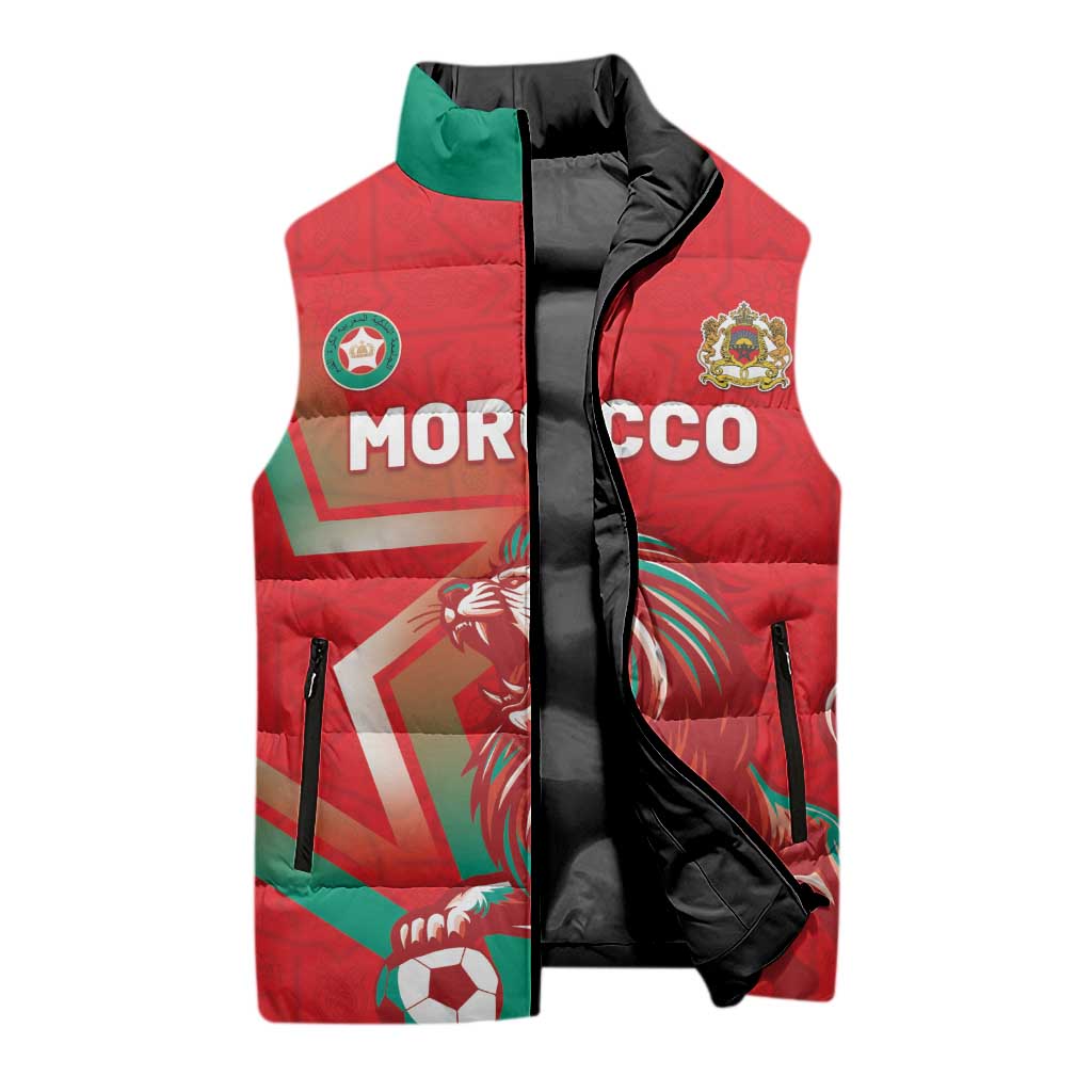 Custom Morocco WC Football 2026 Sleeveless Puffer Jacket Go Champions Lion Spirit - African Pride
