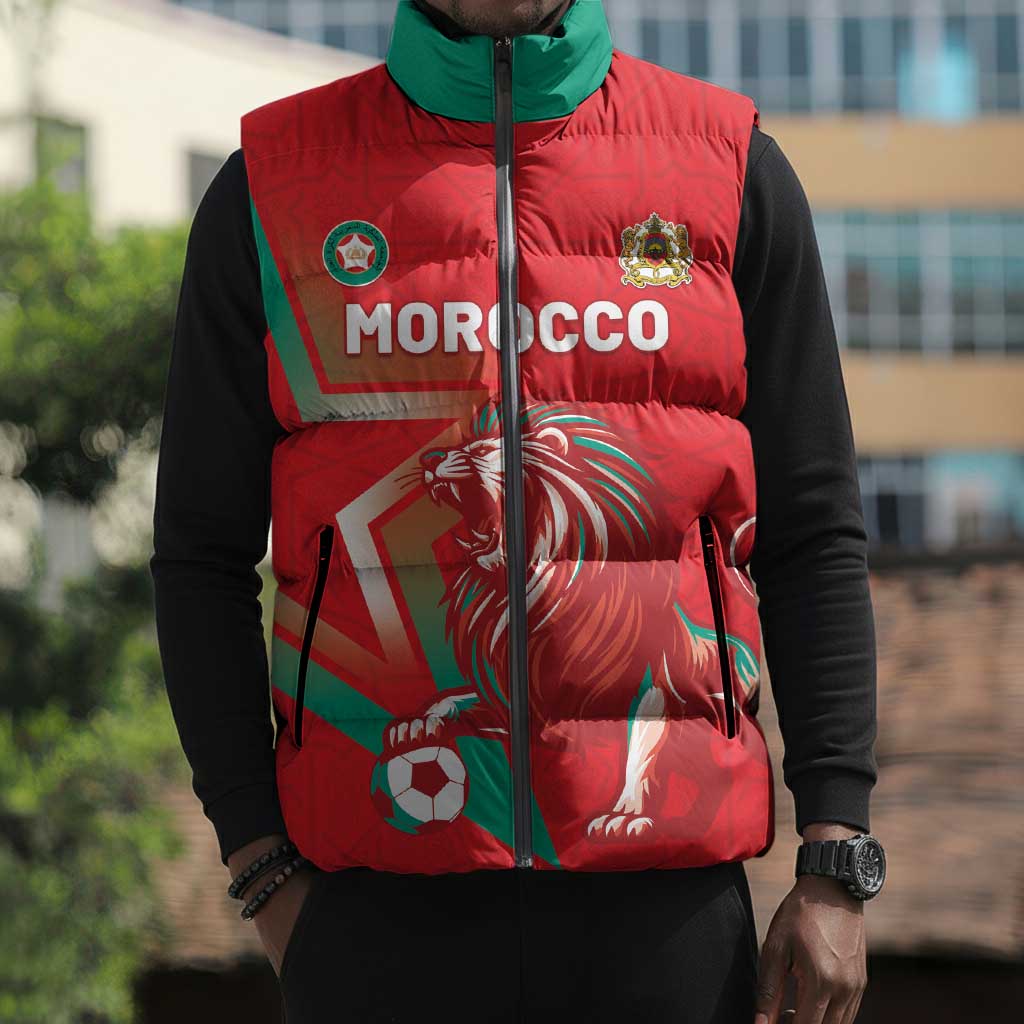 Custom Morocco WC Football 2026 Sleeveless Puffer Jacket Go Champions Lion Spirit - African Pride