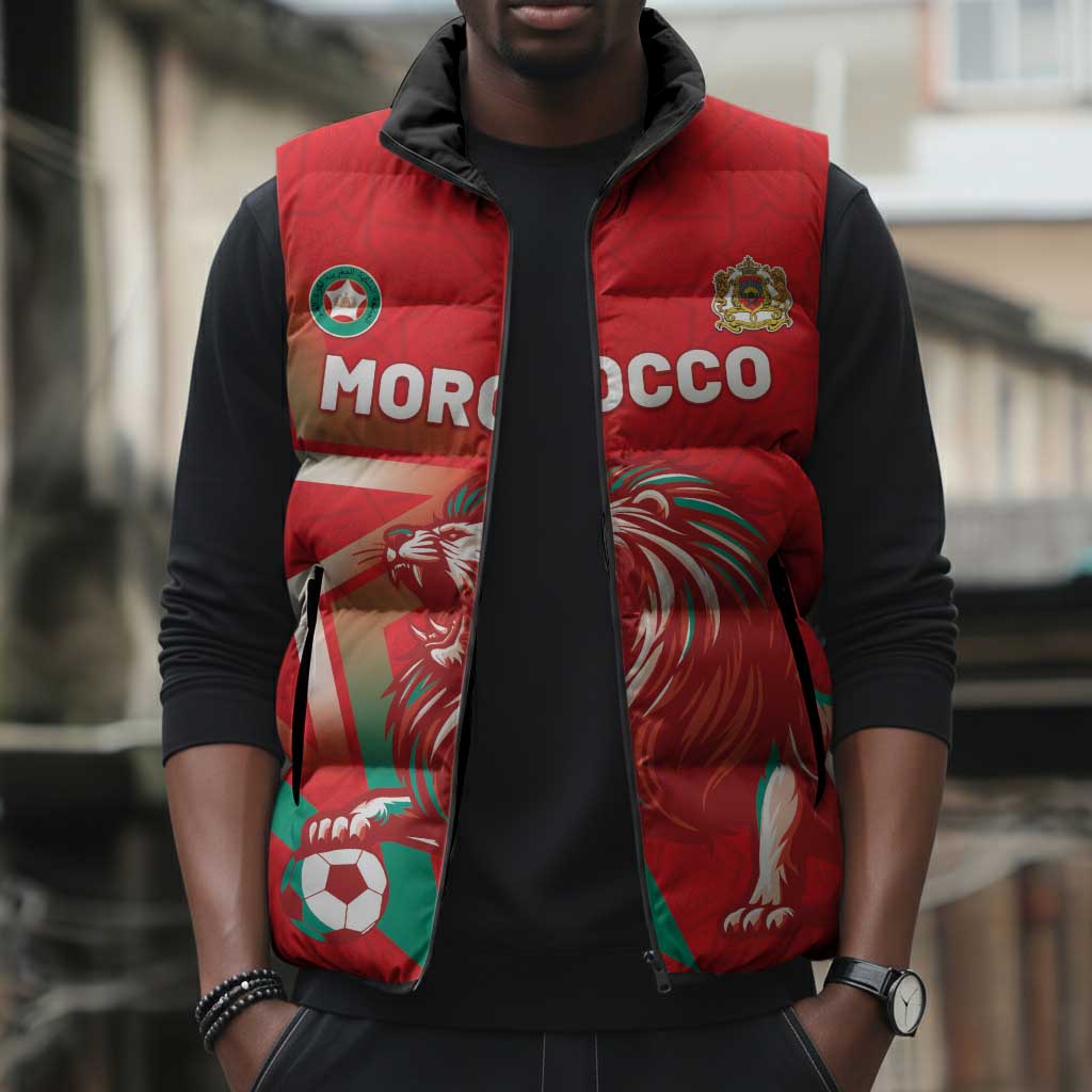 Custom Morocco WC Football 2026 Sleeveless Puffer Jacket Go Champions Lion Spirit - African Pride