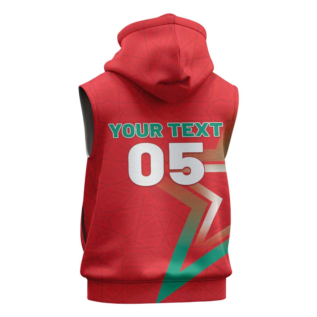 Custom Morocco WC Football 2026 Sleeveless Zip Hoodie Go Champions Lion Spirit - African Pride