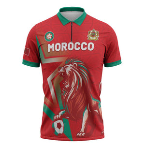 Custom Morocco WC Football 2026 Zipper Polo Shirt Go Champions Lion Spirit - African Pride