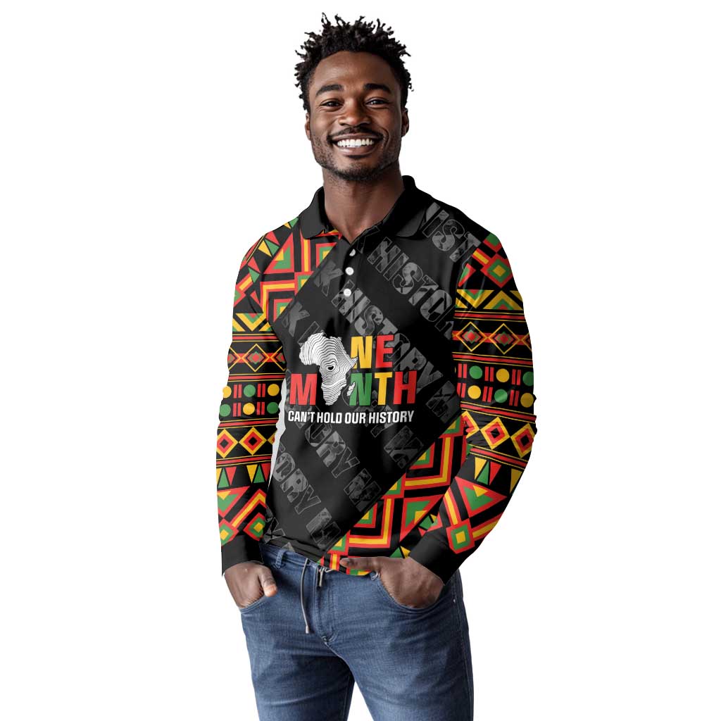 Black History Month Long Sleeve Polo Shirt One Month Can't Hold Our History