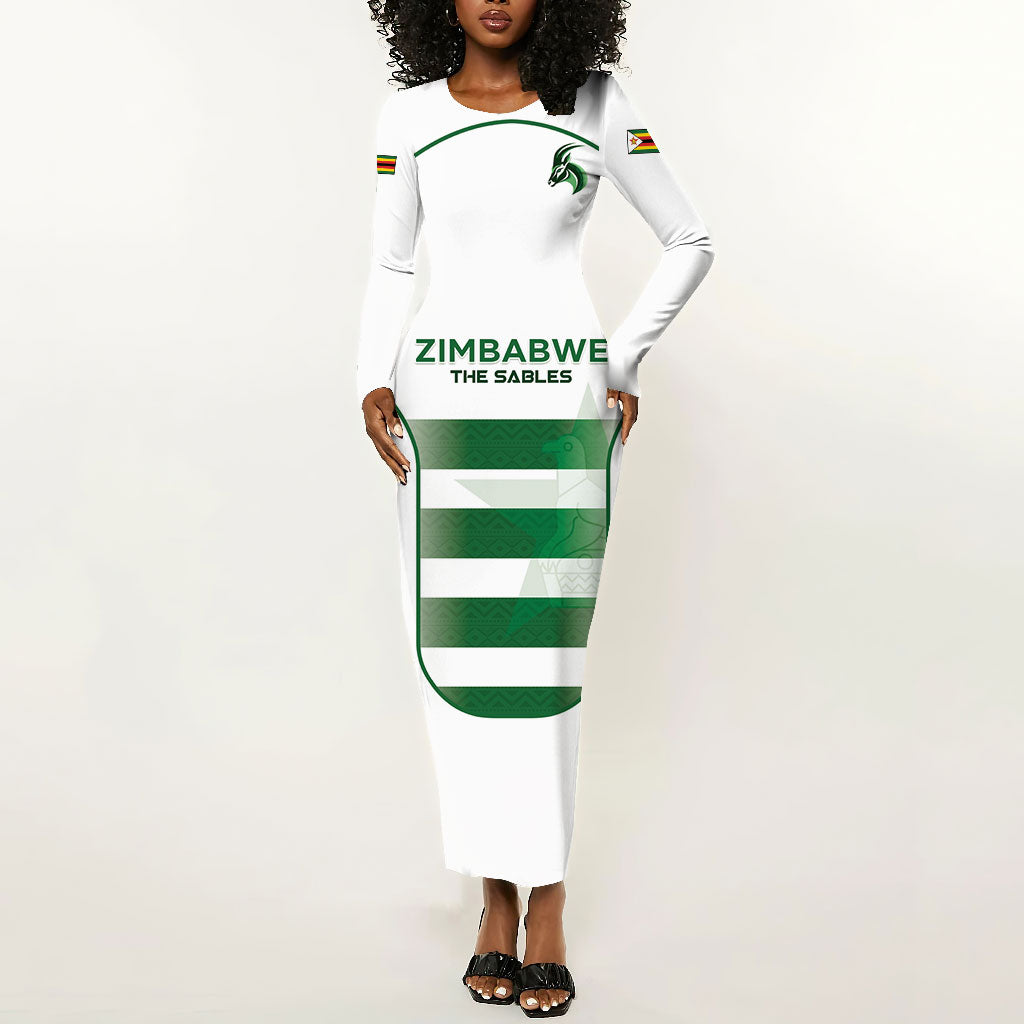 Custom Zimbabwe Sables Rugby Long Sleeve Bodycon Dress Sporty Style