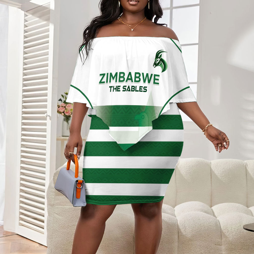 Custom Zimbabwe Sables Rugby Off Shoulder Short Dress Sporty Style