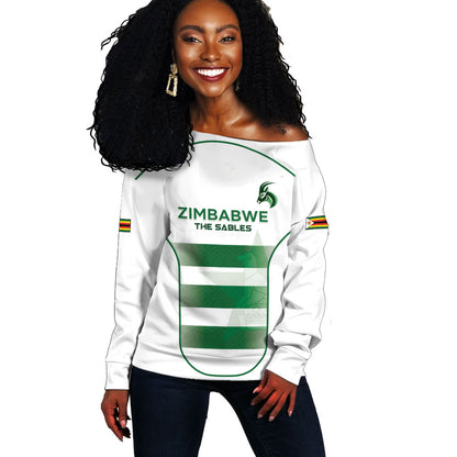 Custom Zimbabwe Sables Rugby Off Shoulder Sweater Sporty Style