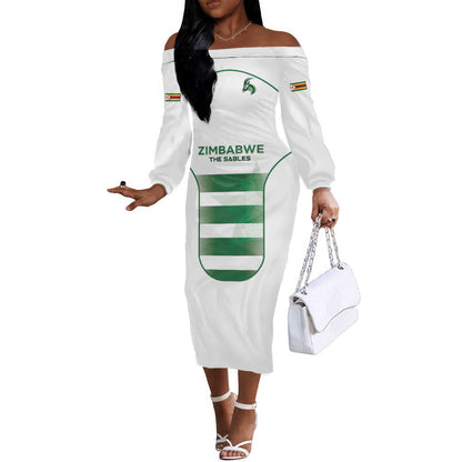 Custom Zimbabwe Sables Rugby Off The Shoulder Long Sleeve Dress Sporty Style