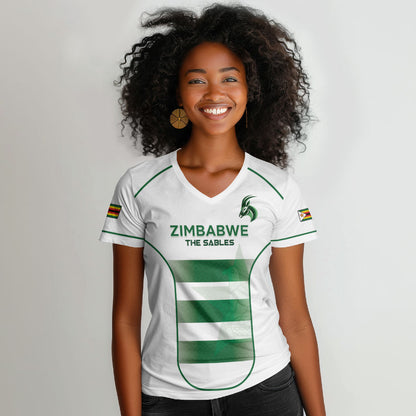 Custom Zimbabwe Sables Rugby Women V-Neck T-Shirt Sporty Style