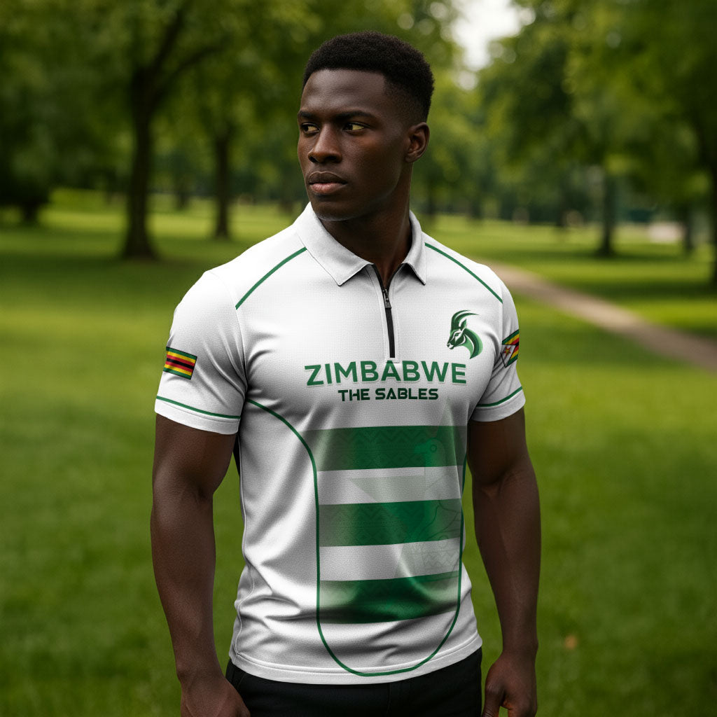 Custom Zimbabwe Sables Rugby Zipper Polo Shirt Sporty Style