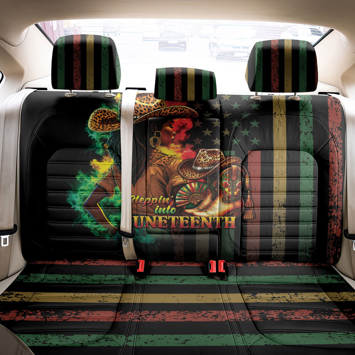 Steppin' into Juneteenth 1865 Back Car Seat Cover Melanin Cowgirl Grunge Style