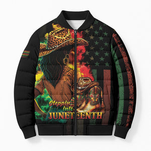 Steppin' into Juneteenth 1865 Bomber Puffer Jacket Melanin Cowgirl Grunge Style