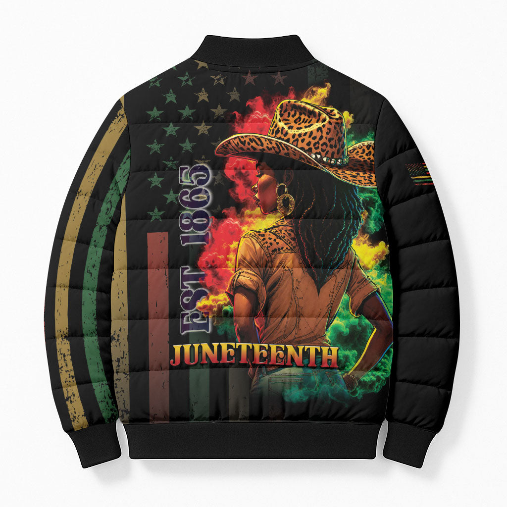 Steppin' into Juneteenth 1865 Bomber Puffer Jacket Melanin Cowgirl Grunge Style