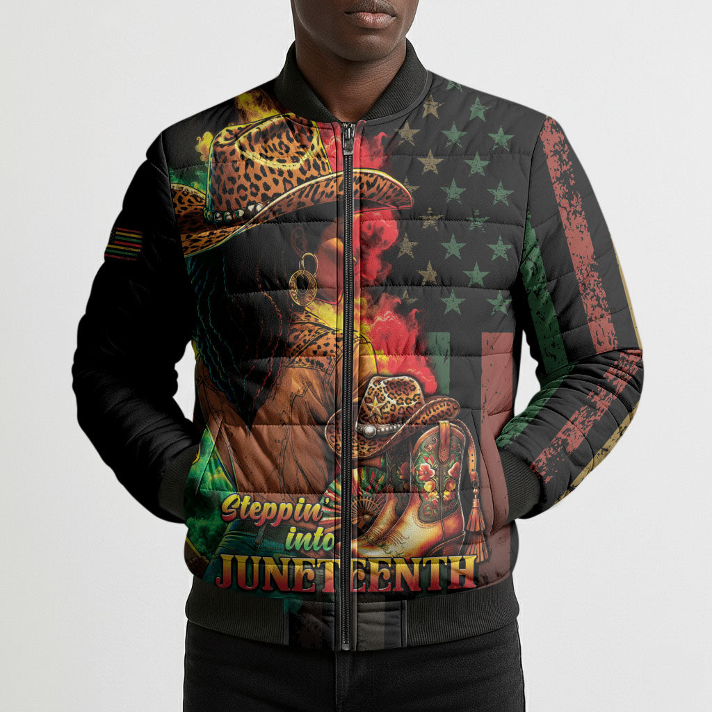 Steppin' into Juneteenth 1865 Bomber Puffer Jacket Melanin Cowgirl Grunge Style