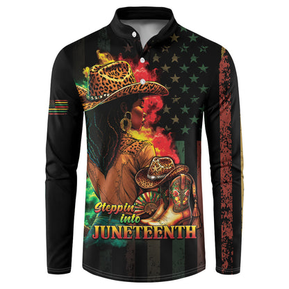 Steppin' into Juneteenth 1865 Button Sweatshirt Melanin Cowgirl Grunge Style