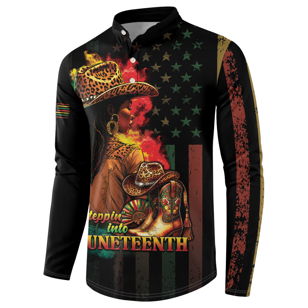 Steppin' into Juneteenth 1865 Button Sweatshirt Melanin Cowgirl Grunge Style