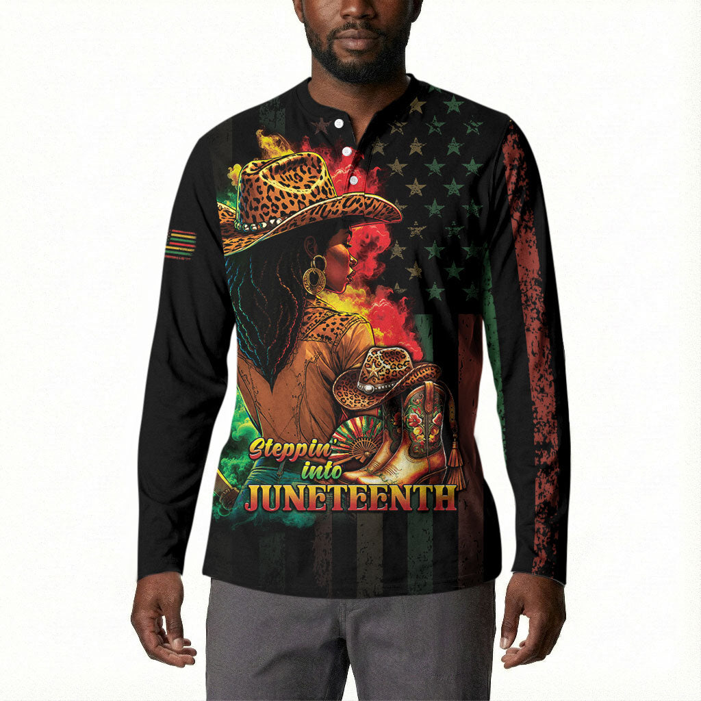Steppin' into Juneteenth 1865 Button Sweatshirt Melanin Cowgirl Grunge Style