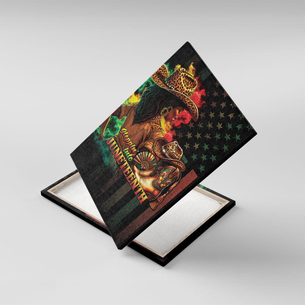 Steppin' into Juneteenth 1865 Canvas Wall Art Melanin Cowgirl Grunge Style