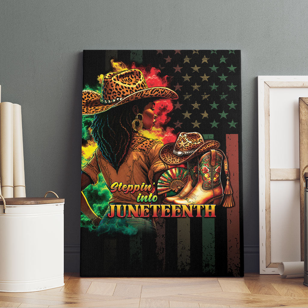 Steppin' into Juneteenth 1865 Canvas Wall Art Melanin Cowgirl Grunge Style