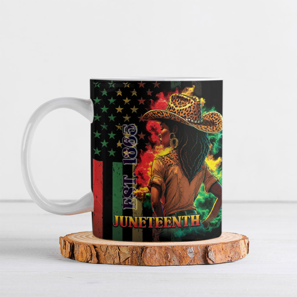 Steppin' into Juneteenth 1865 Ceramic Mug Melanin Cowgirl Grunge Style