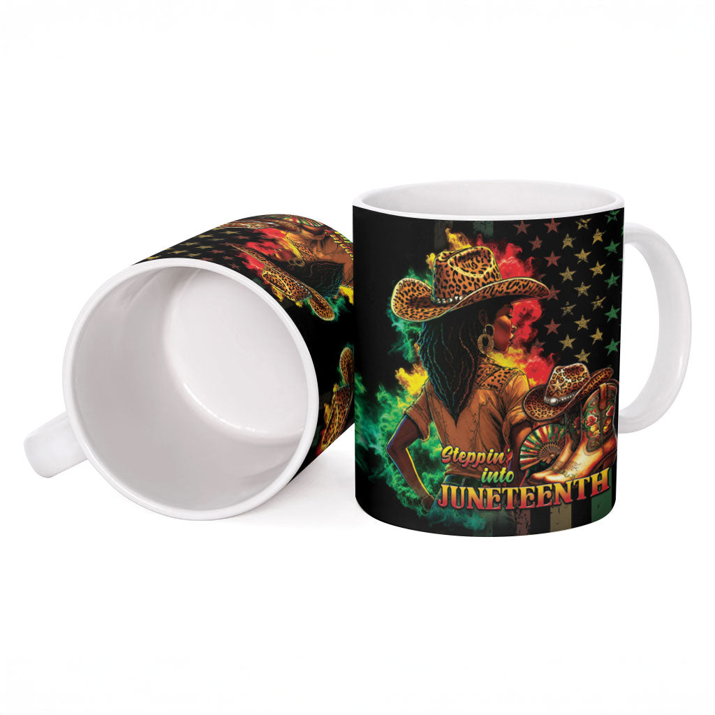 Steppin' into Juneteenth 1865 Ceramic Mug Melanin Cowgirl Grunge Style