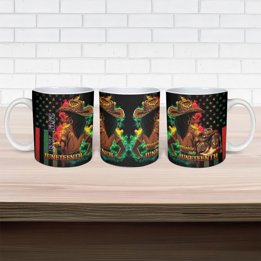 Steppin' into Juneteenth 1865 Ceramic Mug Melanin Cowgirl Grunge Style