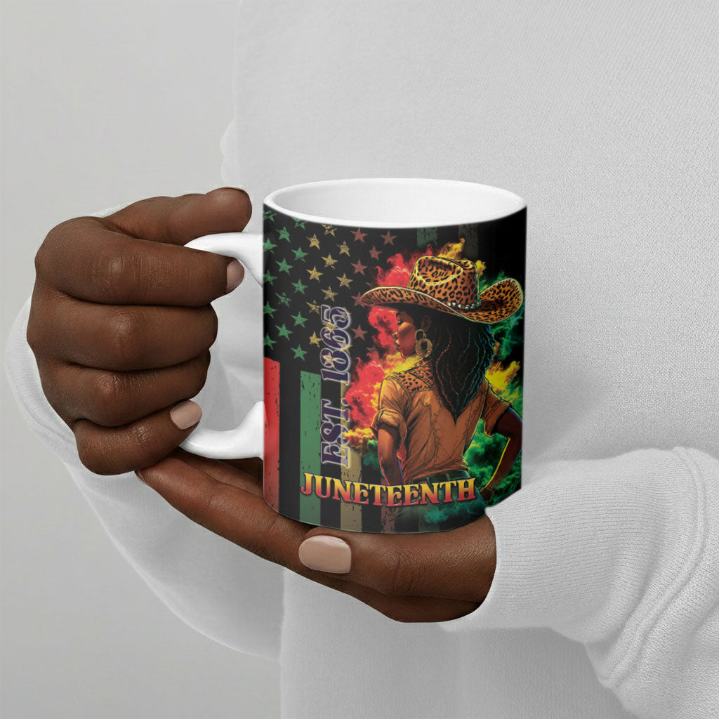 Steppin' into Juneteenth 1865 Ceramic Mug Melanin Cowgirl Grunge Style