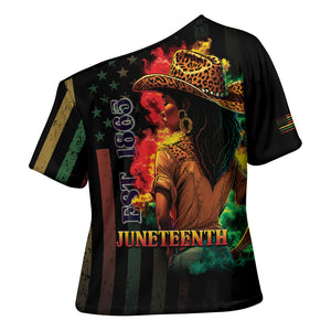 Steppin' into Juneteenth 1865 Cross Shoulder Shirt Melanin Cowgirl Grunge Style