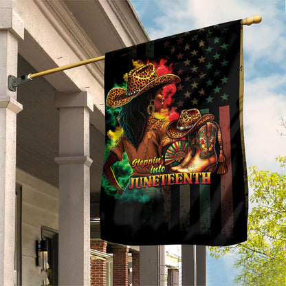 Steppin' into Juneteenth 1865 Garden Flag Melanin Cowgirl Grunge Style