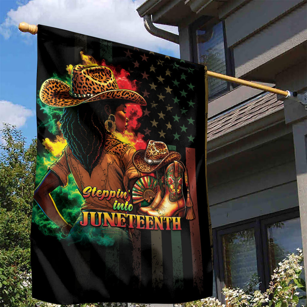 Steppin' into Juneteenth 1865 Garden Flag Melanin Cowgirl Grunge Style