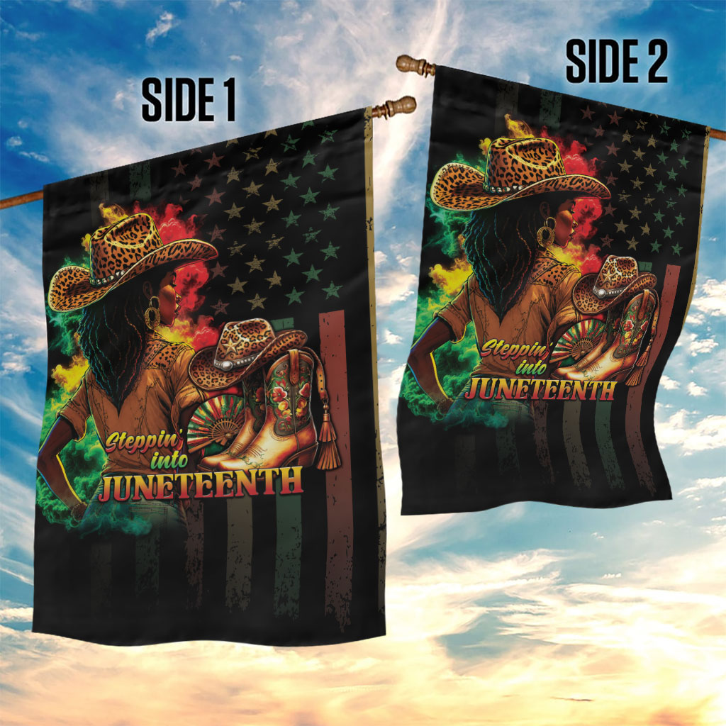 Steppin' into Juneteenth 1865 Garden Flag Melanin Cowgirl Grunge Style